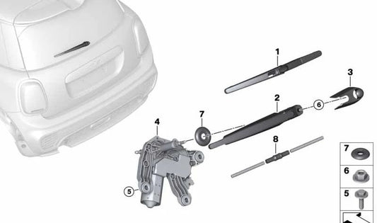 Caperuza limpiaparabrisas trasera OEM 61617347624 para MINI F56, F55, F66, F65... y más. Original MINI.