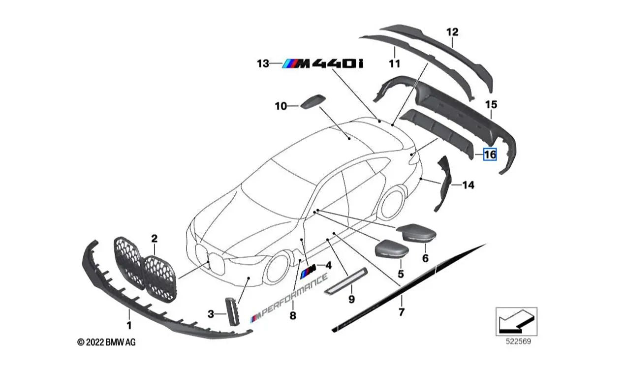 Difusor trasero M Performance para BMW 4er G26 (OEM 51192472778). Original BMW