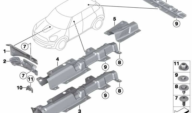 Aislamiento térmico del túnel OEM 51489800652 para MINI Countryman R60 y Paceman R61. Original MINI.