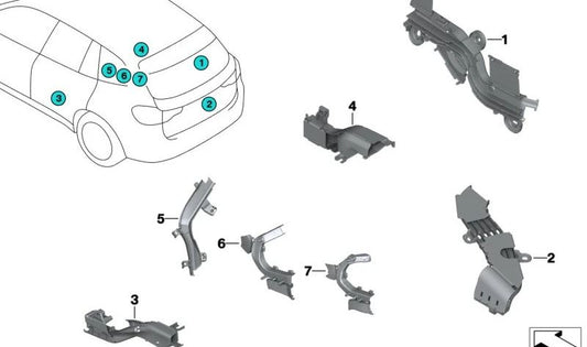 Duto de cabos da dobradiça da porta traseira direita para BMW X3 F97, G01 (OEM 61136802118). BMW originais.
