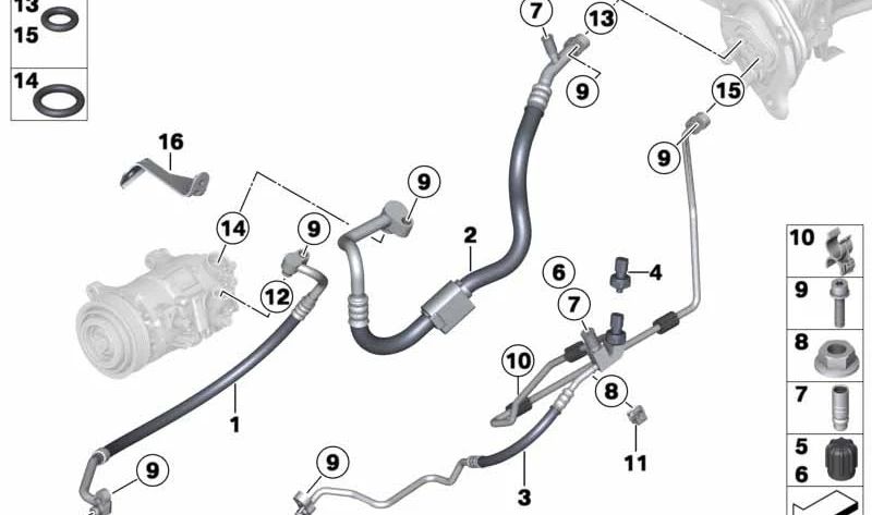 Tubería de aire acondicionado OEM 64536842534 para BMW F87, F80, F82, F83. Original BMW.