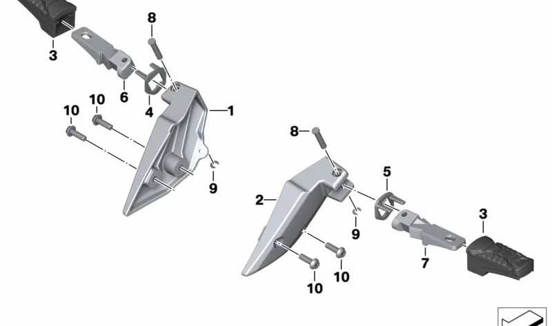 Reposapiés trasero derecho OEM 46718545013 para motos BMW C evolution (K17, 2013–2020). Original BMW Motorrad.