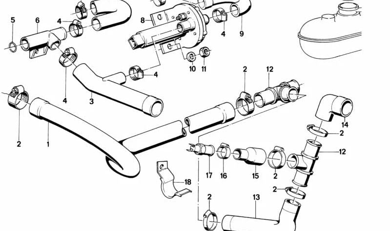 Manguera de agua Ø15mm OEM 11631272624 para BMW E28 525i/528i, E24 628CSi. Parte del sistema de refrigeración. Original BMW.