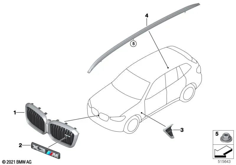 Moldura canalizador de aire izquierda OEM 51138098089 para BMW X3 M F97, X3 M F97 LCI. Original BMW.