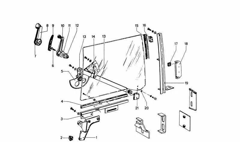 Elevalunas delantero derecho OEM 51321801136 para BMW E30. Original BMW.
