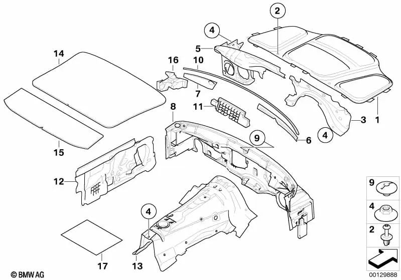 Insonorización puerta derecha OEM 51487173928 para BMW Serie 6 E63, E64. Original BMW.
