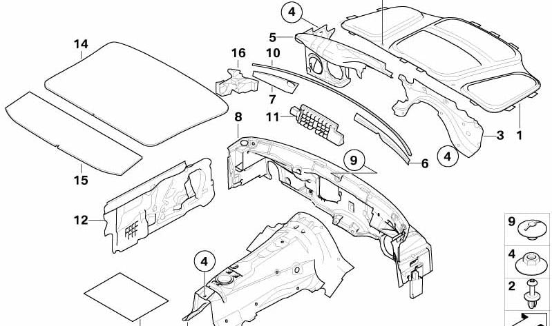 Aislante acústico puerta izquierda OEM 51487173927 para BMW E63, E64. Original BMW.