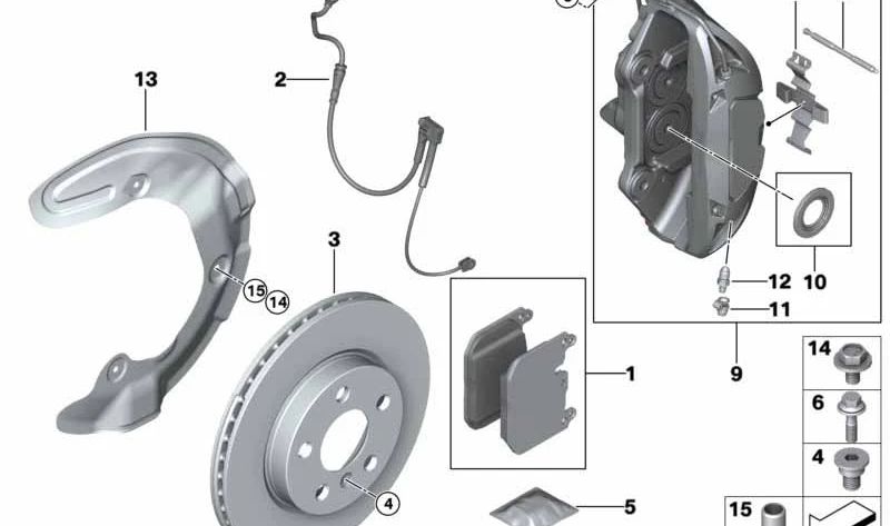 Pinza de freno delantera derecha OEM 34106888630 para BMW F40, F44, F48, F39. Original BMW.