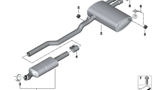 Rear Silence OEM 18309797974 for Mini F56 (One, Cooper S, John Cooper Works) and F57 (Cooper, Cooper S, John Cooper Works). Original Mini.