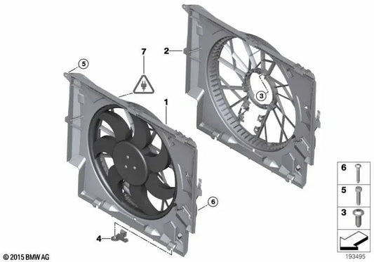 Cerco de ventilador con ventilador 600W OEM 17425A3F108 para BMW Serie 1 E87, Serie 3 E90, E91, E92, E93, X1 E84... y más. Original BMW.
