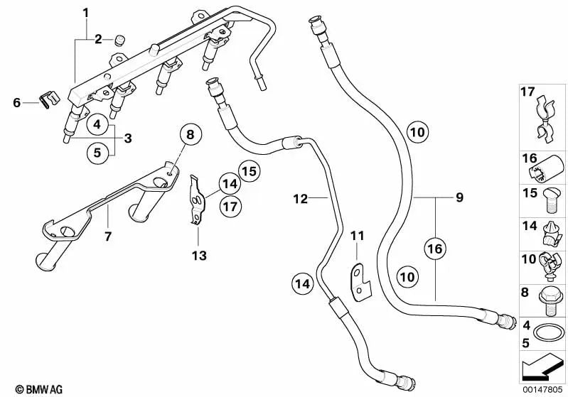 Injektionsrohrunterstützung für BMW E46, E83, E83N, E85 (OEM 13537519886). Original BMW.