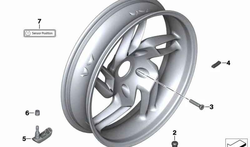 Rueda trasera plata OEM 36317703835 para motos BMW R1200S, HP2 Sport. Original BMW Motorrad.