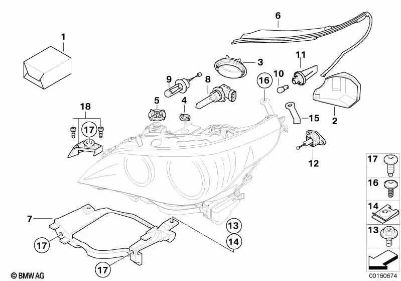 Vorstand des rechten Leuchtturms für BMW E60, E60N, E61N (OEM 63127187270). Original BMW