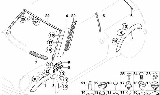 Paramento pared lateral delantero izquierdo OEM 51137114733 para MINI Cooper S R52, R53. Original MINI.
