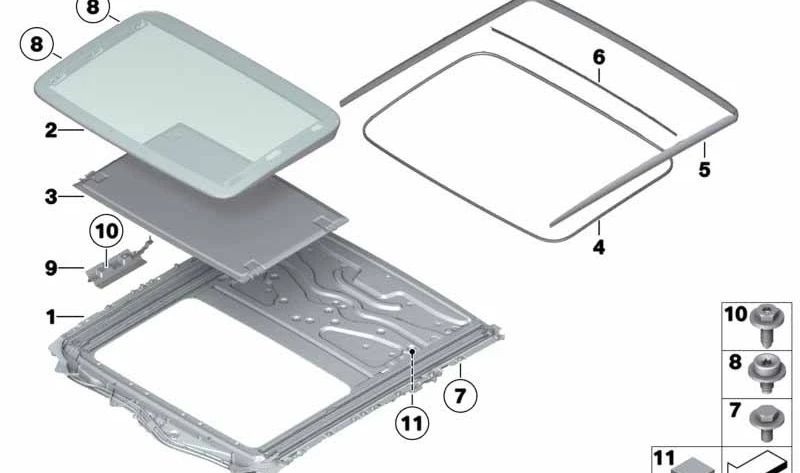 Techo solar de cristal OEM 54107209280 para BMW F18. Original BMW.