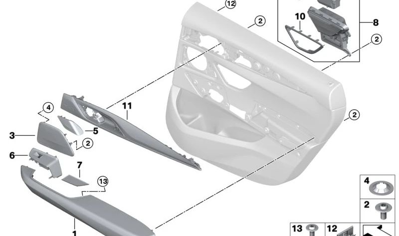 Rejilla altavoz tonos medios derecha OEM 51427416806 para BMW G30, F90 M5, G31 Touring, G32 GT… y más. Color Titan. Original BMW.