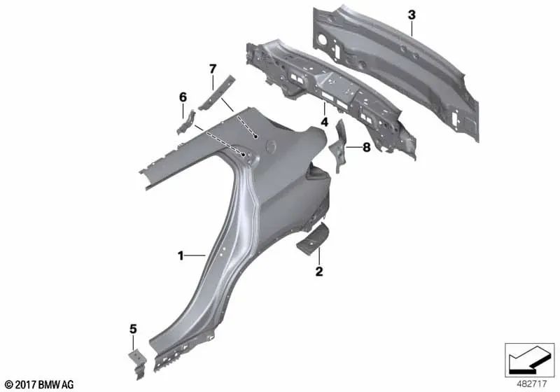 Refuerzo caja para luces traseras derecha OEM 41007954280 para BMW X2 (F39) M35i, 20d, sDrive18d... y más. Original BMW.