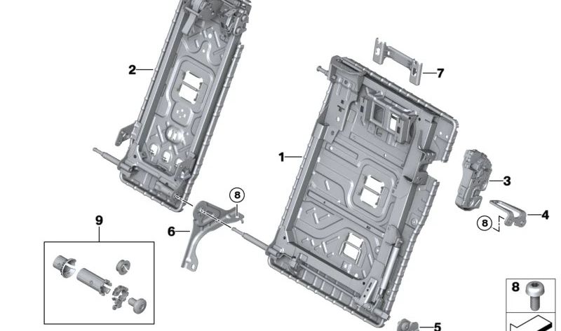 Cierre eléctrico izquierdo OEM 52209493799 para BMW i20. Compatible con asiento trasero, bastidor del asiento. Pieza original BMW.