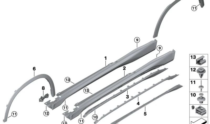 Guarnição do arco da roda dianteira esquerda OEM 51779883561 para BMW X1 U11 (modelos: 16i, 20d, 20i, xDrive20d, xDrive25e). Compatível com tração dianteira e integral. BMW genuíno.