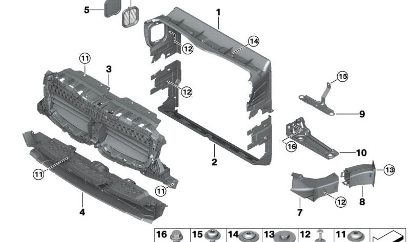 Upper air deflector OEM 51745A22688 for BMW X5 G05 and X6 G06. Original BMW.