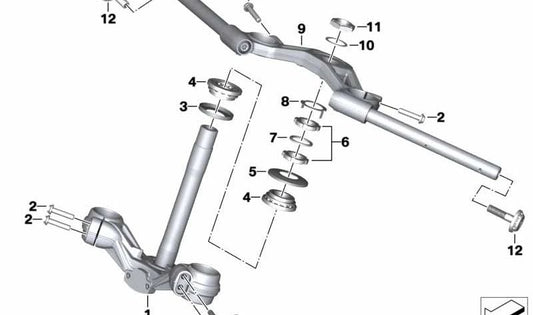 Ponte inferior do garfo OEM 31428558481 para motocicletas BMW R nineT Pure, R nineT Scrambler, R nineT Racer. Originais BMW Motorrad.