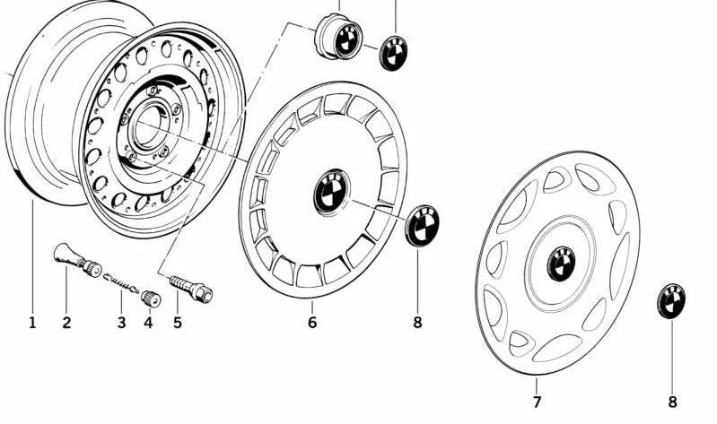 Tapacubos OEM 36131129843 para BMW E28, E34, E24, E32. Original BMW.