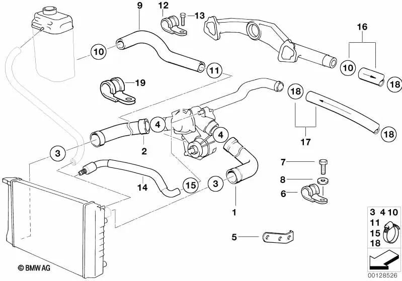 Manguera de agua para BMW E38 (OEM 11531742713). Original BMW