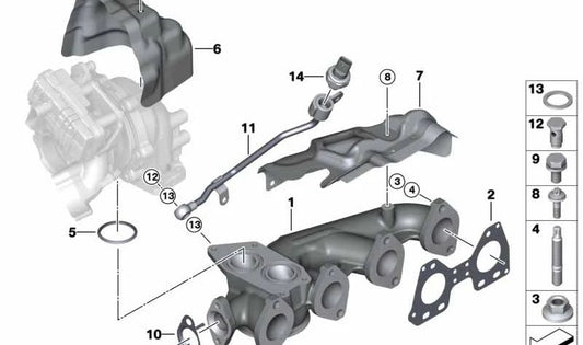 Feuille de protection thermique inférieure Turbocompresseur OEM 11658589058 pour BMW F20, F21, F22, F23, F30, F31, F34, F32, F33, F36, G30, G31, G11, G12, G01, G02, F15. BMW d'origine.