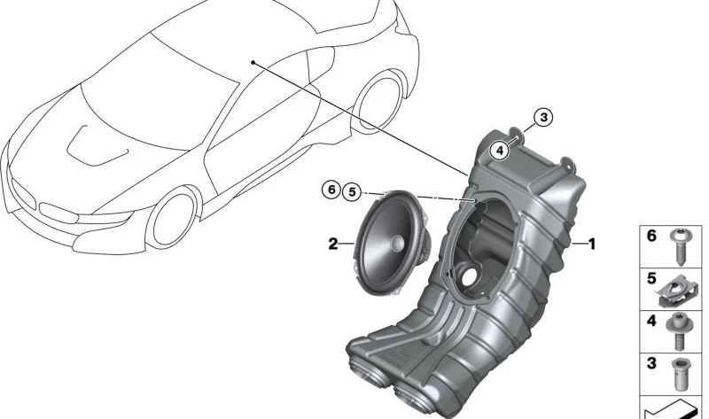 Altavoz de graves Harman Kardon OEM 65139194842 para MINI R55, R56, R58, R59, I12, F54, F55, F56, F57, F60. Original MINI.
