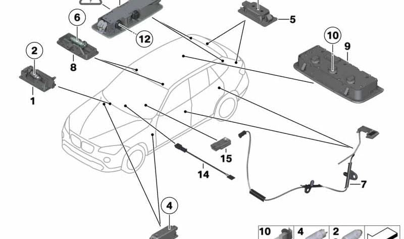 Luz de lectura interior trasera OEM 61319201645 para BMW E81, E82, E87, E90, E91, E92, E84. Original BMW.