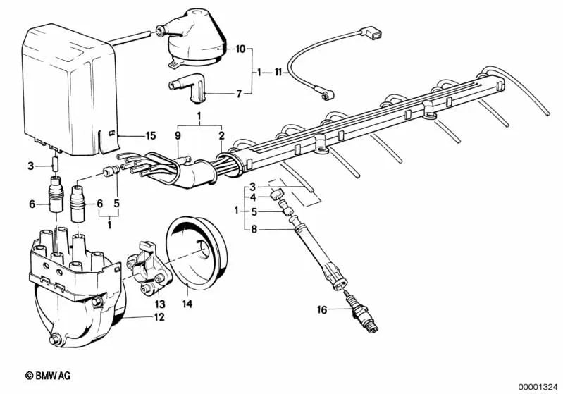 Fiação de ignição para BMW 3 E30 Series, 5 E28 Series (OEM 12121705714). BMW original.