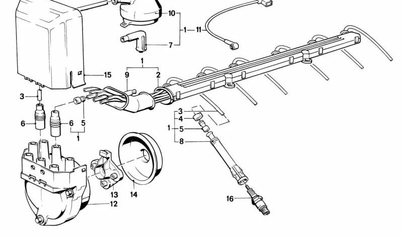 Cableado de encendido OEM 12121720529 para BMW E30 320i (modelos con motor M20, manual y automático, 1982-1991). Original BMW.