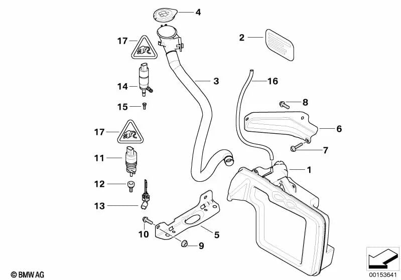 Reservatório de fluido de limpeza OEM 61667896393 para BMW Série 5 E60, Série 6 E63, E64. BMW genuíno.