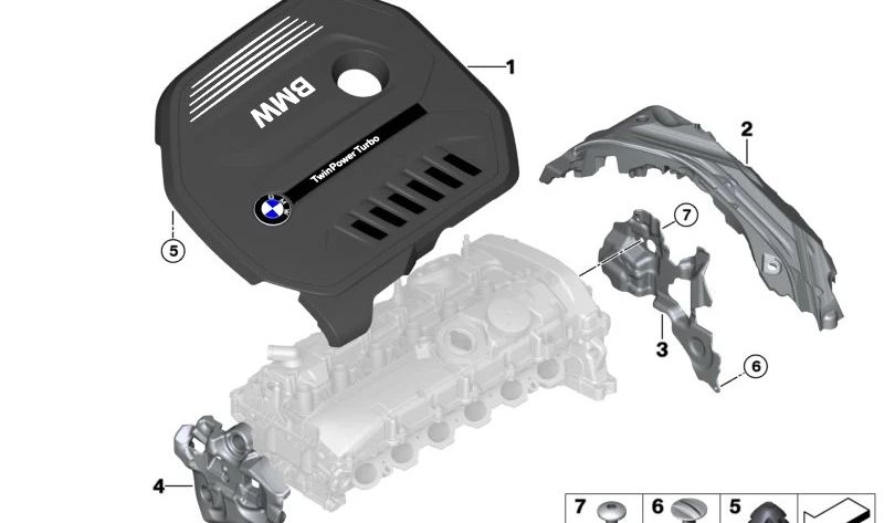 Cubierta del motor para BMW F30N, F31N, F34N, F32, F33, F36, G11 (OEM 11128616573). Original BMW