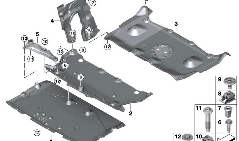 Soporte izquierdo de cubierta motor OEM 51759449273 para BMW G60 (520d, 520i) modelos desde 2023. Pieza original BMW.