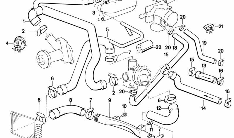 Manguera de refrigerante OEM 11532296025 para BMW E30 y Z1. Conduce el agua del motor al radiador. Recambio original BMW.