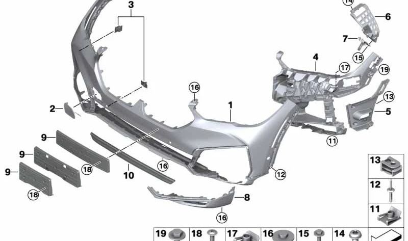 Soporte derecho para faro antiniebla OEM 51117446170 para BMW X6 G06 (xDrive30d, xDrive30i, xDrive40d, xDrive40i) de 2019 a 2023. Original BMW.