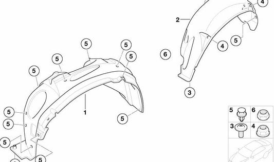 Recubrimiento cubrerueda trasero izquierdo OEM 51711486200 para MINI R50, R53, Cabrio R52. Original MINI.