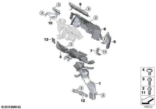 Wärmeschutzplatte für den Auspuffkollektor für BMW F40, F52 Serie 1, F44, F45N, F46N Serie 2, F48, F48N, F49N X1, F39 X2 (OEM 11658632103). Original BMW