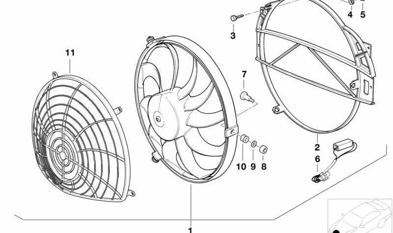 Rejilla de protección ventilador auxiliar OEM 64542228434 para BMW E36 y Z3. Original BMW.