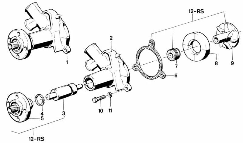 Bomba de agua para BMW E30, E28, E34 (OEM 11519070758). Original BMW