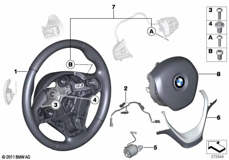 Leather sports steering wheel with shift paddles OEM 32306863351 for BMW 2 Series F22, 3 Series F30, 4 Series F32... and more. Genuine BMW.