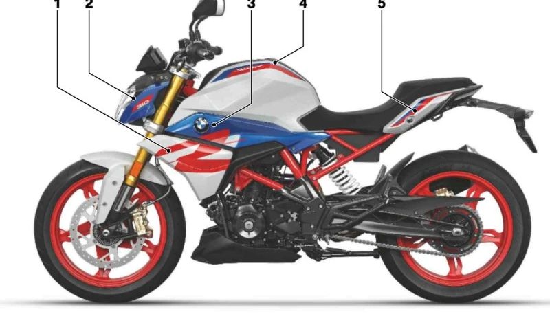 Decoração do tanque de combustível direito OEM 51147914780 para BMW G 310 R (K03). Originais BMW Motorrad.