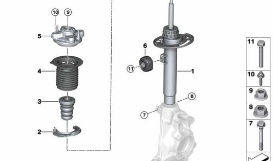 Left front shock absorber OEM 3131688489 for BMW G21 (318d, 316d, 318i) with rear traction. Compatible with models made between 2019 and 2027. Original BMW piece.