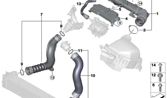 Tubo di ammissione ad aria OEM 13718471994 per BMW F70 118D/120D e BMW F74/U06 218D/220D. Compatibile con motori B47L. BMW originale.