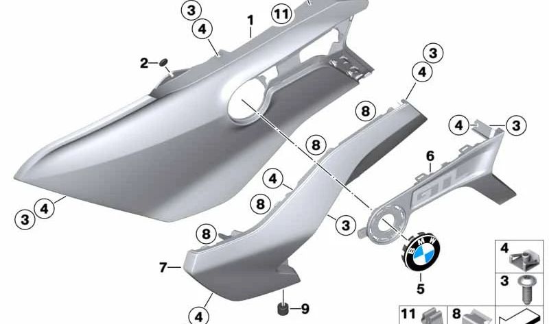 Soporte de placa cromado izquierdo OEM 46635A8C755 para BMW Motorrad K 1600 GTL (KK48) modelos 0F02 y 0F31 (2017-2027). Original BMW Motorrad.