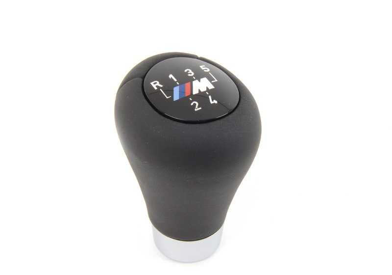Pomo de cambio de marchas en cuero con placa M/5 velocidades OEM 25117896031 para BMW Serie 3 E46. Original BMW.