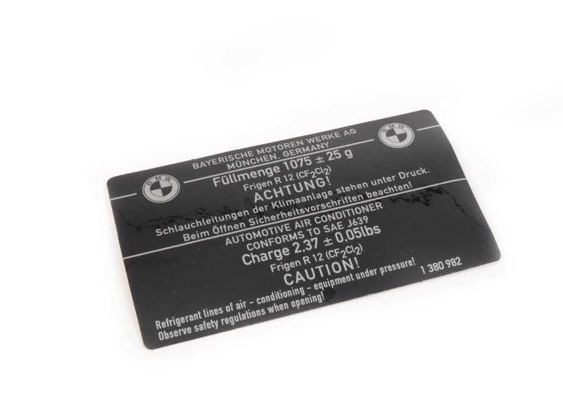 OEM air conditioning adhesive label 64501380982 for BMW E21, E30, E28, E24. Original BMW.