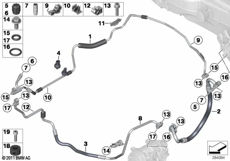 Tubería de aspiración evaporador-compresor OEM 64509241352 para BMW X1 E84 (sDrive18i, sDrive20i, xDrive20i) y más. Original BMW.