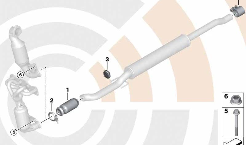 Soporte de goma sistema de escape trasero OEM 18302753085 para MINI R56, R55, R57, R58, R59, R60, R61... y más. Original MINI.